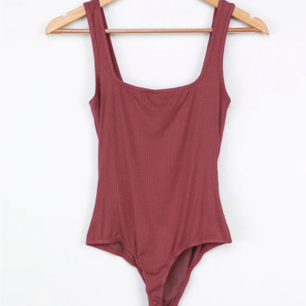 Burgundy Ribbed Sleeveless Bodysuit
